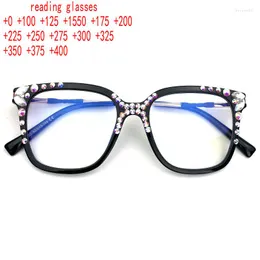 Sunglasses TR90 Diamond Reading Glasses For Women Oversized Rhinestone Bling Computer Blue Light Blocking XN