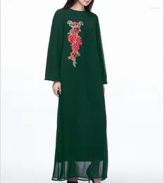 Ethnic Clothing 2023 Muslim Women's Dress Style Embroidered Long Sleeve Skirt Girl Clothes In Spring Summer And Autumn Green