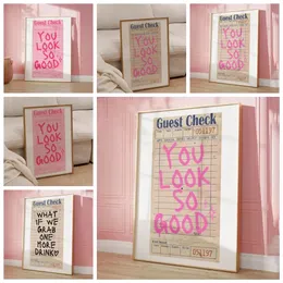 Trendy Preppy Guest Quotes Wall Art Canvas Painting Pink Kawaii Room Decor Poster e stampe Immagini a parete per Living Room Decor w06