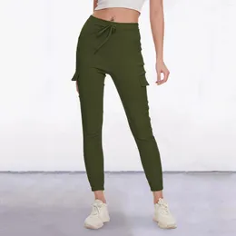 Women's Pants Ladies Casual Trousers Loose Drawstring Elastic Waist Cargo Straight High Comfort Streetwear With Pockets
