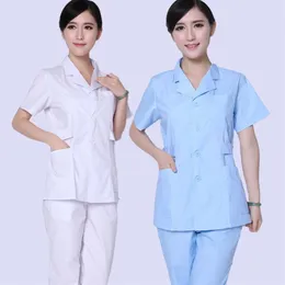 Vrouwen Korte Mouwen Notched Collar Scrub ziekenhuis werk uniform kleding tandheelkundige kliniek schoonheidssalon Tops vier colors275j