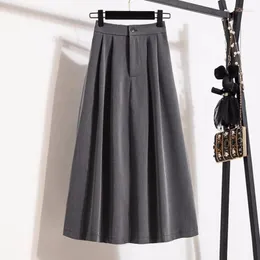 Юбки Qiukichonson 3xl негабаритный серый черный Midi Long женский макси -юбка
