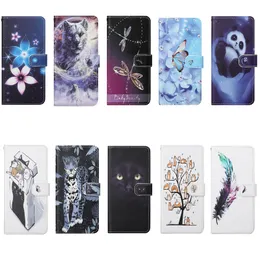 iPhone 15 Pro Max Samsung A15 A05 A05S A05S A54 A04E A24 4G M14 M54 S23 FE A25 5G Flower Leopard 나비 홀더 플립 커버 파우치 인쇄 동물 가죽 지갑 케이스.