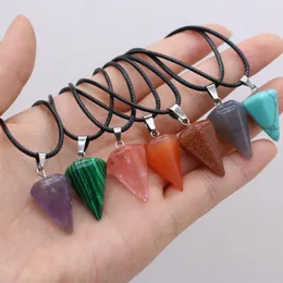 Chains Charmming Reiki Healing Natural Malachite Agate Cone Faceted Wax Line Necklace Pendant For Jewelry Making Women Gift