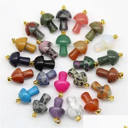 Charms Mix Natural Stone Quartz Crystal Amethyst Agates Aventurine Mushroom Pendant For Diy Jewelry Making Accessories Drop Delivery Dhvqi