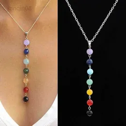 Pendant Necklaces 7 Chakra Reiki Beads Healing Gemstone Charms Pendant Yoga Balancing Necklace Lapis/Turquoise/Amethyst/Jade HKD230712