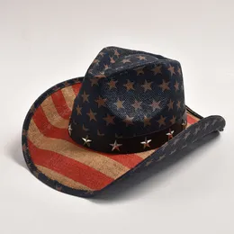 Novo Chapéu de Cowboy Ocidental de Palha Feito à Mão Moda Bandeira Americana Cowgirl Chapéus de Jazz Verão Praia Chapéu de Sol Sombrero Hombre Caps