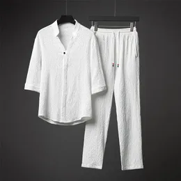 Męskie dresy 2023 koszula spodnie letnia moda męska casual jednolity kolor klasyczny zestaw koszulek wysokiej jakości dwuczęściowy 5XL 230711