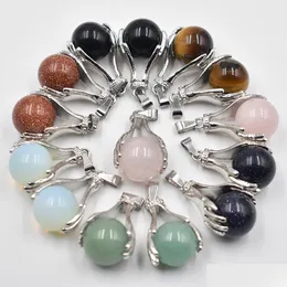 Charms Natural Rosa Cristal de Quartzo Pingente Mão Segure Bola Redonda Colares Pingentes Yoga Reiki Chakra Cura Mulheres Homens Jóias Dhfa7