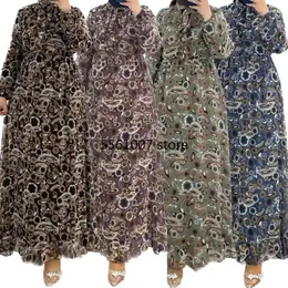 Vestuário étnico elegante estampado ramadã vestido muçulmano para mulheres eid árabe femme abaya islâmica turquia vestidos de noite arábia saudita ching