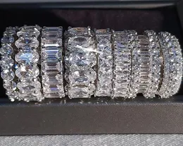 Jóias de luxo cintilantes 925 prata esterlina Corte princesa branco topázio CZ diamante promessa anel de casamento presente 20 estilos6268453