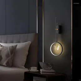 Lámpara de pared Led moderna minimalista de lujo sala de estar Panel de rejilla fondo creativo red giratoria dormitorio rojo luz de noche