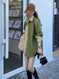 Damjackor Retro Hong Kong Style Chic Design Sense Nisch Läderkläder Mångsidig high-end Explosiv Street Green Jacka