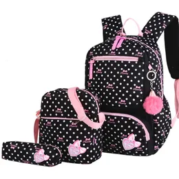 학교 가방 3pcs/set dot printing school bag backpack stichbag 패션 아이 어린이를위한 사랑스러운 배낭 학교 여자 학교 학생 Mochilas 230712