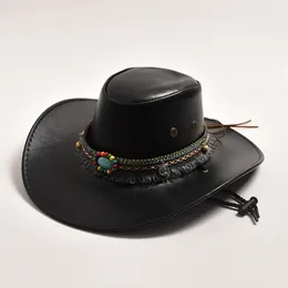 New Faux Leather Western Cowboy Hats for Women Men Panama Cowgirl Jazz Hat Gentleman Dad Fedora Sombrero Hombre Caps