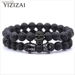 YIZIZAI Skull Crown Couple Bracelet Beads Bracelets For Women Jewelry Men Pulseira Masculina Feminina 2018 Men's Erkek Bileklik L230704