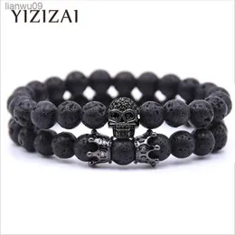 YIZIZAI スカルクラウンカップルブレスレットビーズブレスレット女性ジュエリー男性 Pulseira Masculina Feminina 2018 メンズ Erkek Bileklik L230704