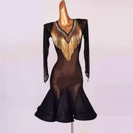 Stage Wear Ballroom Dance Dress Costume Women Sports Practice Clothes Abiti 2023 Latin Competition Woman Fringe Skirt Line Tops Girl