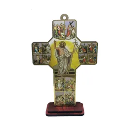 Dekorativa föremål Statyetter Kristen Katolik Jesus Kors gräs trä väggmonterad stående hushållsprydnader jesus kristus radband kristen dekor 230712
