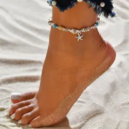 Ankletter enkla och sjöstjärna hänge conch vintage strand anklet fot rep kedja handgjorda bohemiska smycken