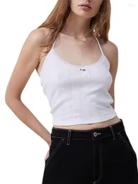 여성용 탱크 여성 Y2K Halter Neck Lace Camis 우아한 프릴 작물 탱크 탑 2000 년대 민소매 카미솔 스파게티 스트랩 탑