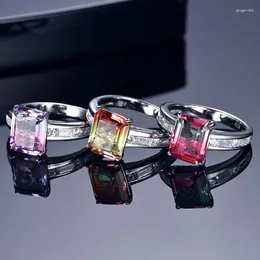 Cluster Rings TKJ Real 925 Sterling Silver Tourmaline Stone Engagement Wedding For Women Party Fine Jewelry