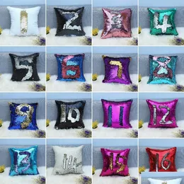 Cushion/Decorative Pillow Glitter Sequin Pillowcase Mermaid Cushion Er Magical Throw Case Home Decorative Car Sofa Drop Delivery Gar Dhz7K