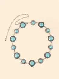 Belts Fashion Big Circles Turquoises Decor Zinc Alloy Chain For Women