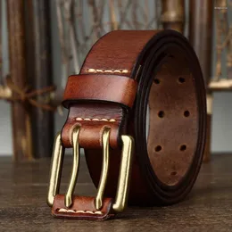 Belts Direct Sales Trendy Men Belt Leather Design Double Needle Buckle Top Layer Cowhide Youth Copper A11