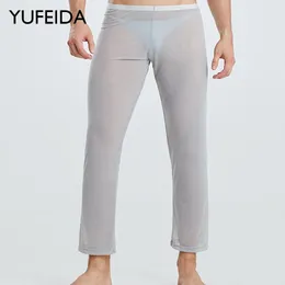 Men's Pants YUFEIDA Men Sexy Sheer See Through Mens Transparent Trousers Male Mesh Gauze Pajama Bottoms Sleepwear Underpant