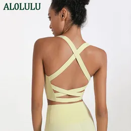 Al0lulu Yoga Summer Fashion Women's Yoga Noundwear Five-color Double Cross Shockproofセクシーなスポーツブラフィットネスランニングシェーピング