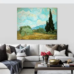 Krajobrazy płócienne dzieło pszenicy z cyprysami ręcznie robione Vincent van Gogh malowanie grafiki krajobrazu nowoczesne dekoracje salonu