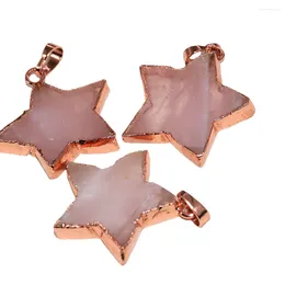 Pendant Necklaces Pentagra Stone Necklace Items Pink Crystals Rose Quartz Star Crystal Gift Girl Cute Lovely Wholesale 5pc