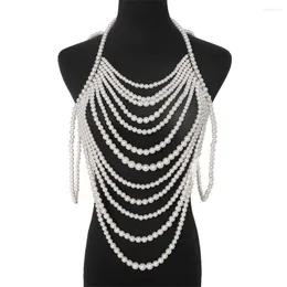 Chains Layered Long Bridal Necklace Pearls Wrap By Hand Made For Women Jewelry Party Fashion Style Chocker