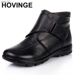 HOVINGE Herbst Stiefel Frauen Stiefel Winter Knöchel Echtes Leder Damen Haken-Schlaufe Flache Stiefel Mama Retro Anti-Rutschige winter Schuhe L230704