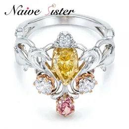 Fedi nuziali Giallo Rosa Bianco Tre colori CZ Zircon Fashion Ring Fedi nuziali per le donne Regali di pietra di compleanno Anello da dito per feste femminili 230713