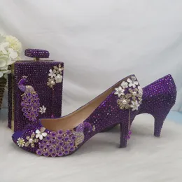 Sapatos formais BaoYaFang Dedo Aberto Cristal Pavão Nupcial Conjunto de Bolsa e Casamento Moda Feminina Salto Alto Plataforma Feminino