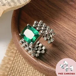 Cluster Rings Vintage Emerald for Women Madeny Silver 925 Ювелирные изделия с драгоценным камнем женски