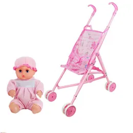 Kitchens Play Food Creative Simulation Doll Trolley Funny Girl Toy Children Foldable Hand Push The Doll Stroller Christmas 230713