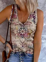 Kvinnors tankar Camis Ethnic Floral Tank Top V Neck Summer Casual Sleeveless Shirts Novelty Western Style Cami Boho Tees Workout 2023 230713