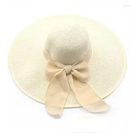 Wide Brim Hats Summer Women's Straw Hat Bow Oversized Wide-brimmed Sun Casual Outdoor Travel Folding Beach Headpiece
