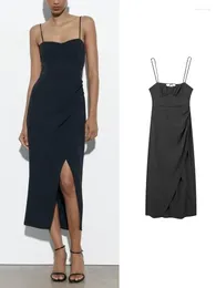 Casual Kleider Korsett Midi Kleid Frau Schwarz Strap Lange Für Frauen 2023 Sexy Backless Sommer Party