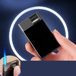 Latest Torch Jet Lighter 6 Colors Metal Inflatable No Gas Cigar Butane Windproof Press down Lighters Smoking Tool Accessories