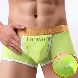 Underpants Men Boxer Underwear Ice Silk Mesh Man Underpants Gay Penis Hole Male Panties Sexy U Convex Separated Penis Pouch Men Boxershorts J230713