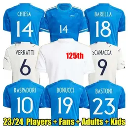 İtalya Futbol Formaları Oyuncu Versiyon Maglie Da Calcio Uzun Kollu Pellegrini Chiesa Barella Italia 23 24 Futbol Gömlekleri T Kadın Erkekler Çocuk Kiti Eğitim Üniforması