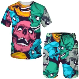 Männer Trainingsanzüge 3D Schädel Gedruckt T-shirts Anzüge Sommer Cartoon Harajuku Kinder Kleidung Männer Casual Oneck Tops Shorts 2 Stück Sets 230712