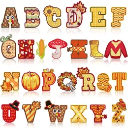 Notions 26 Pieces Iron on Patches 6.5 cm Letters A to Z Alphabet Patches Mushroom Pumpkin Shape DIY Motif Embroidered Appliques for Clothing Jackets Backpacks