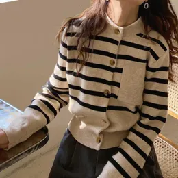 Women's Knits Korean Fashion Japan Style Knit Cardigan Jacket Spring Fall Casual Striped Sweater Elegant Coat Long Sleeve Tops T421