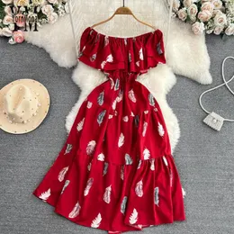 Casual Kleider YornMona Romantische Frau Off Schulter Rüschen Langes Kleid Dame Druck Y2K Party Sommer Urlaub Mode Strand Robe Femme