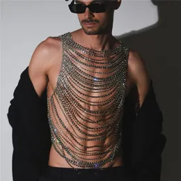 Navel Bell Button Rings Men Body Chest Chain Gay Sexy Jewelry Punk Metal Bikini Harness Festival Accessories Party Rave Goth Sexy Belly Body Chain Gift 230713